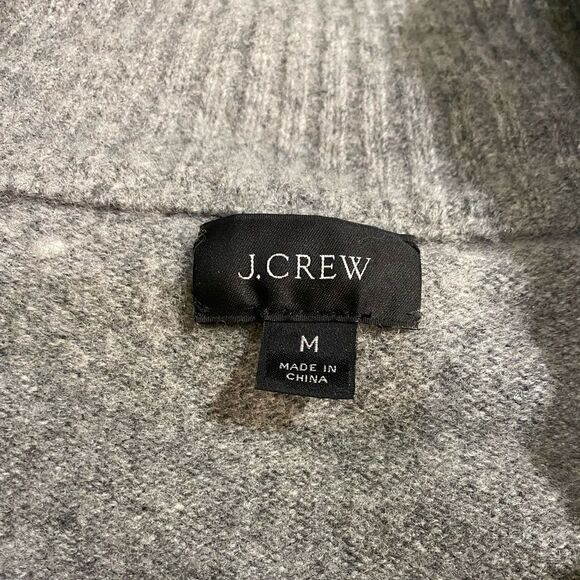 J.Crew Quarter Zip Gray Merino Wool Blend Mock Neck Fisherman Sweater SZ Medium - Picture 4 of 8